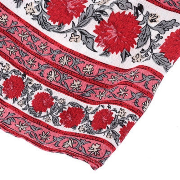 Off Shoulder Long Sleeve Red Floral Chiffon Romper - Picture 6 of 8